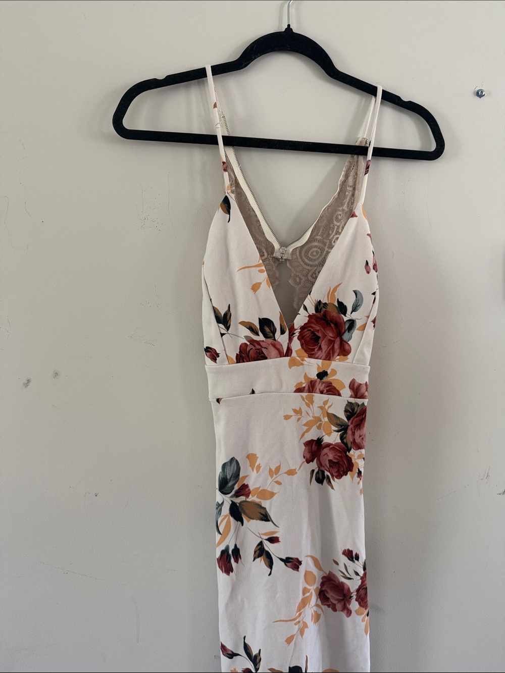 Floral V-Neck Slip Dress in Cream and Burgundy